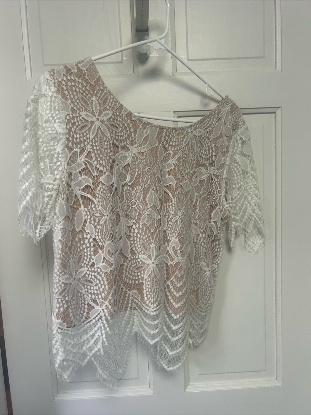 Express White Crochet Lace Short Sleeve Top